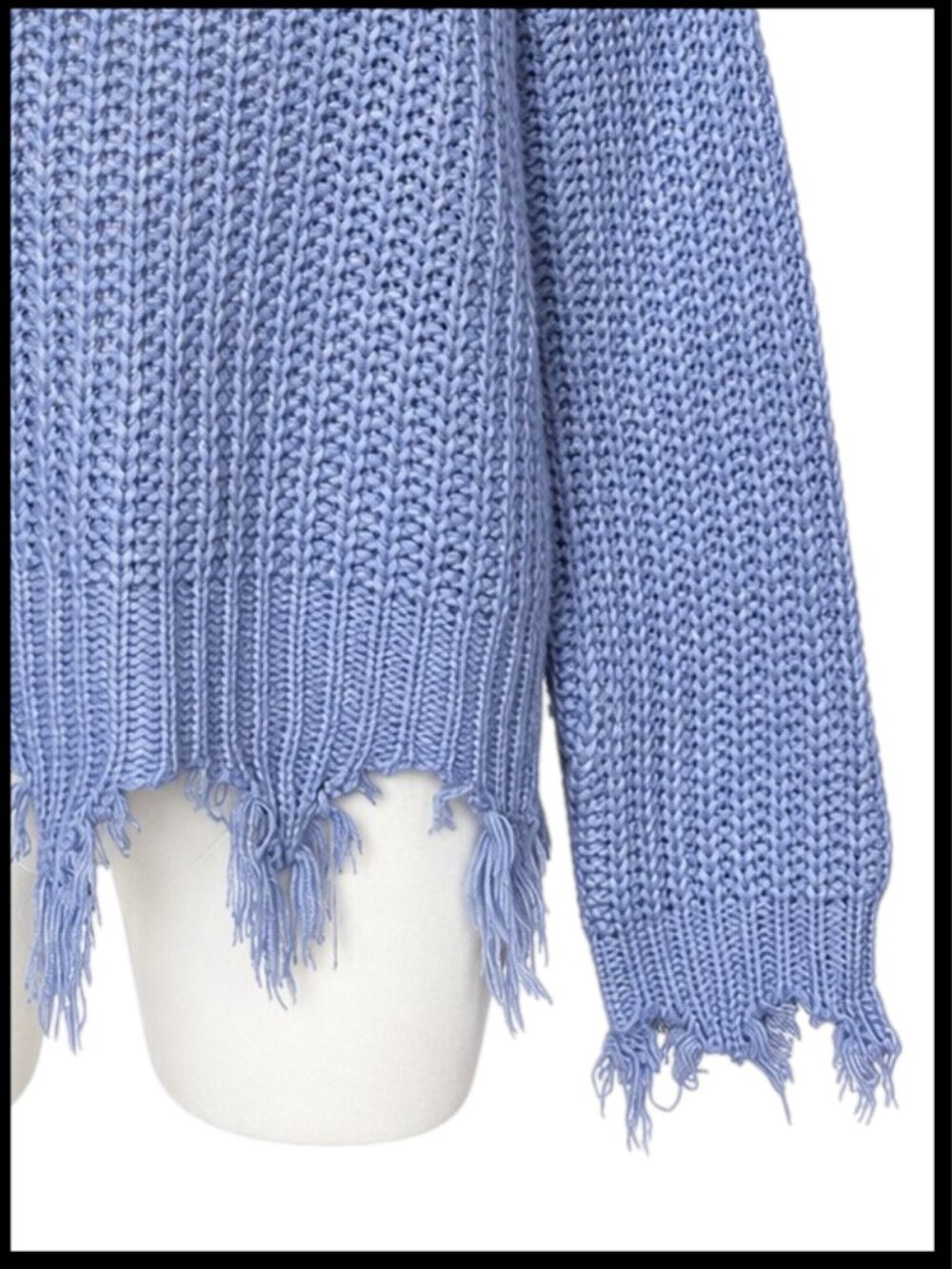 Miracle Periwinkle Blue Purple Distressed Fringe V Neck Sweater S/M - Picture 4 of 8